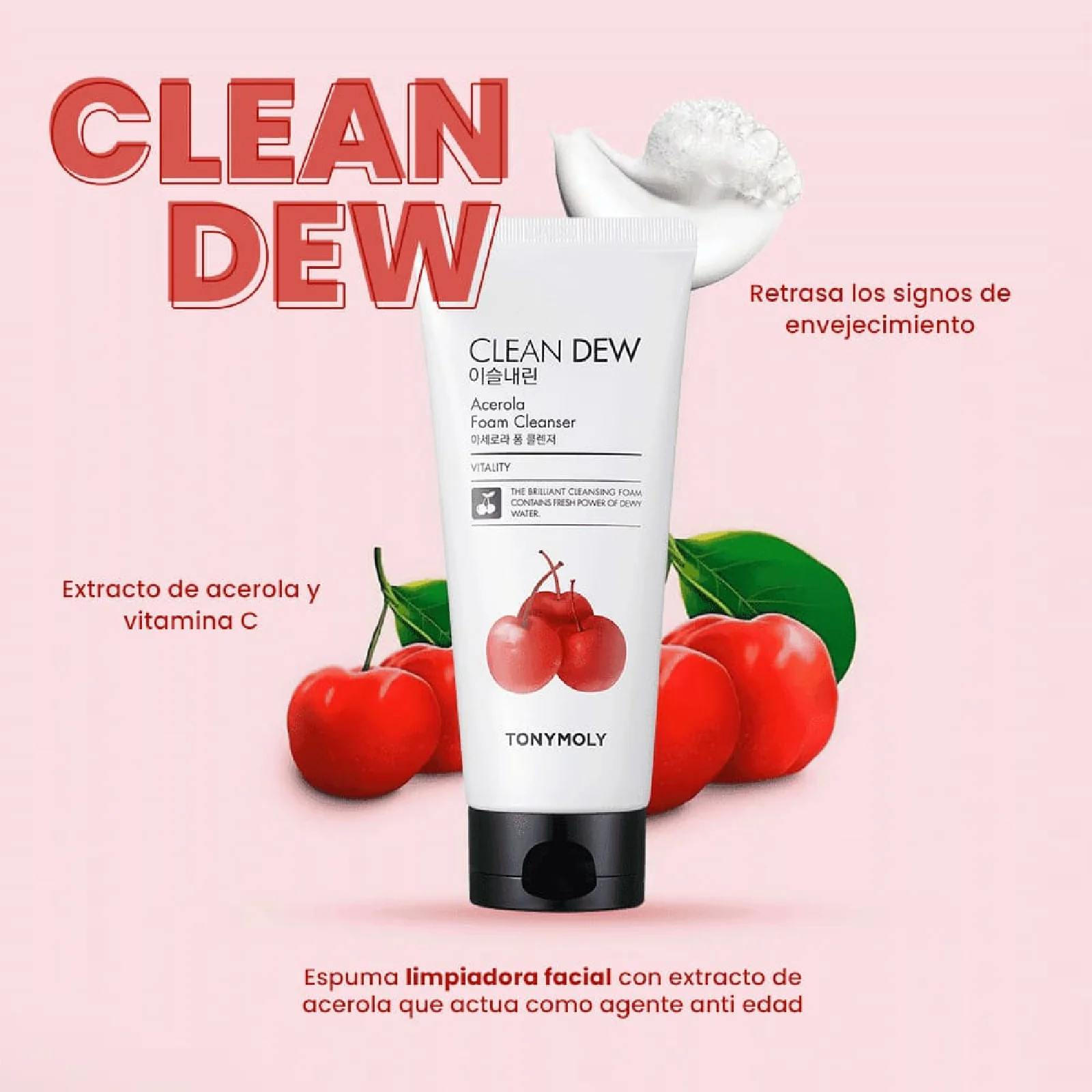 Tonymoly Clean Dew Vitality Acerola Foam Cleanser - Image 2